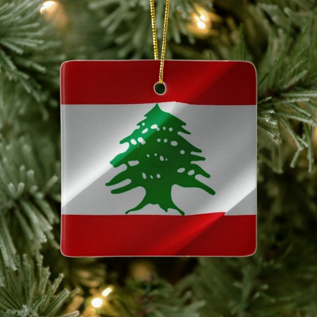 zLB002 waving Lebanese FLAG Lebanon, Ceramic Ornament (Tree)