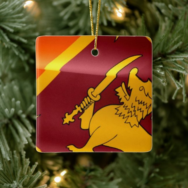 zLK002 waving Sinhalese FLAG Sri Lanka, Ceramic Ornament (Tree)