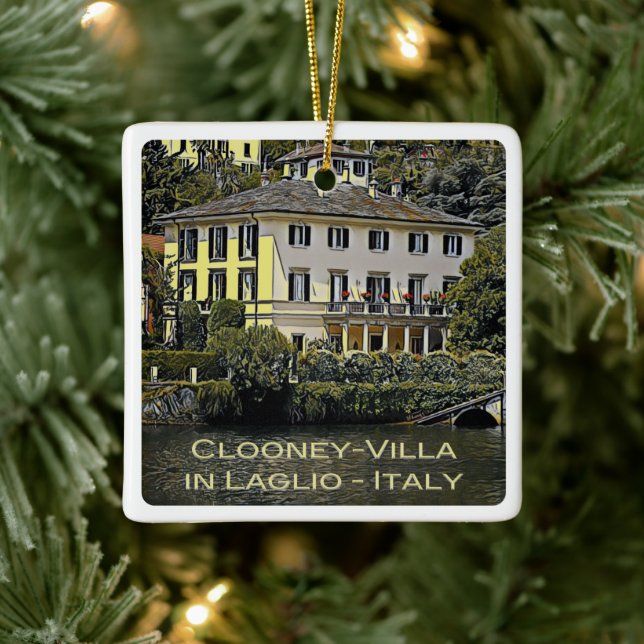 zLMD116 CLOONEY-VILLA Laglio Lake Como, Ceramic Ornament (Tree)
