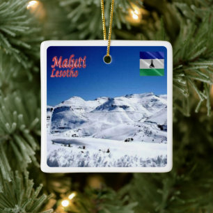 zLS007 MALUTI, Snow, Lesotho, Africa, Ceramic Ornament