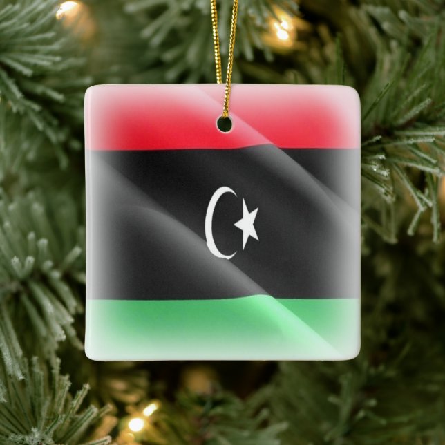 zLY002 LIBYA, Waving Flag Lebanese, Africa, Ceramic Ornament (Tree)