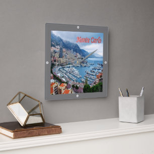 zMC018 MONTE CARLO Panorama, Monaco, Square Wall Clock
