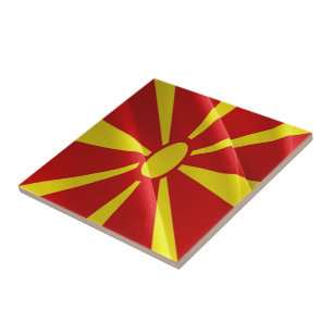 zMK002 NORTH MACEDONIAN waving FLAG Macedonia, Ceramic Tile