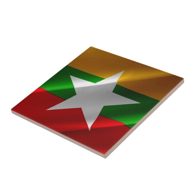 zMM002 waving Burmese FLAG Myanmar, Ceramic Tile (Side)