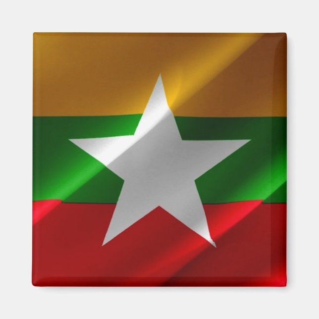 zMM002 waving Burmese FLAG Myanmar, Fridge Magnet (Front)