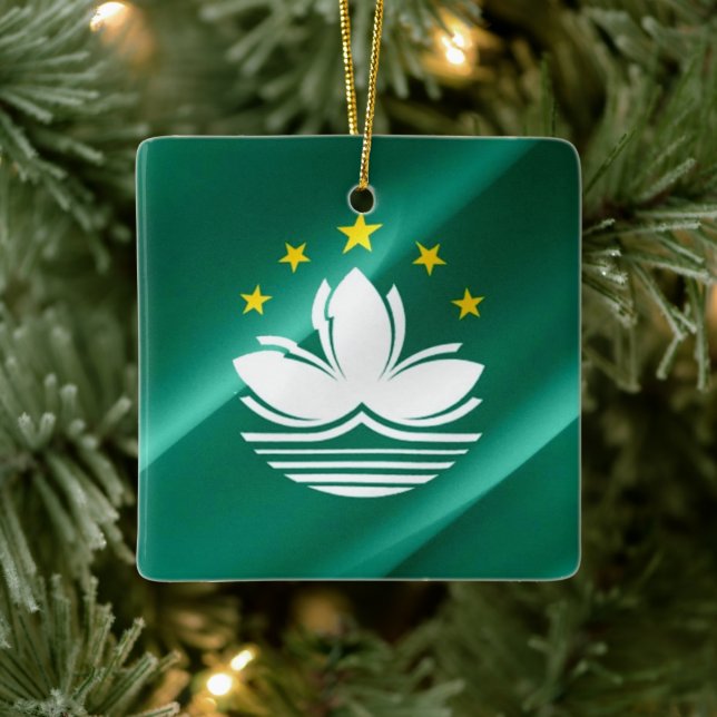zMO002 waving Macaense FLAG Macau or Macao, Ceramic Ornament (Tree)