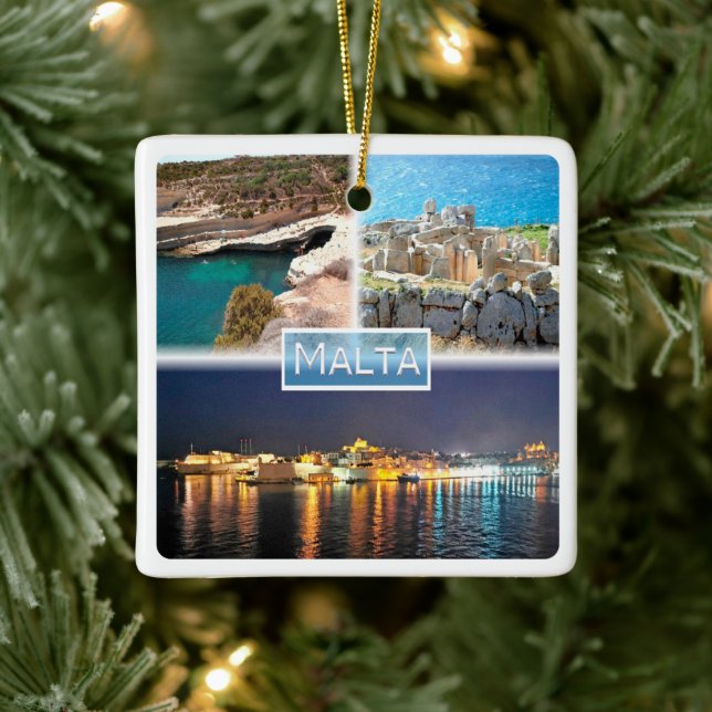 zMT003 PETER D POOL MNAJDRA BY NIGHT Malta, Ceramic Ornament (Tree)