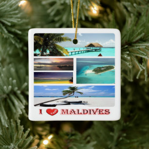 zMV009 i love MALDIVES collage, Ceramic Ornament