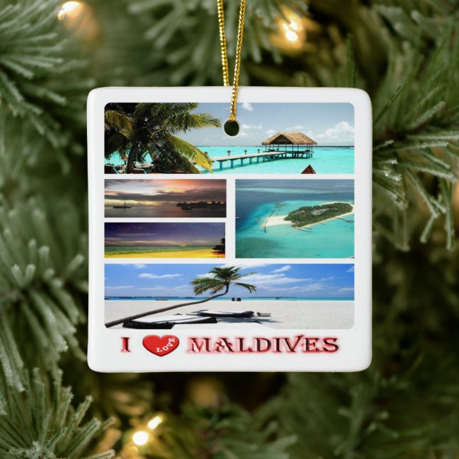 zMV009 i love MALDIVES collage, Ceramic Ornament (Tree)