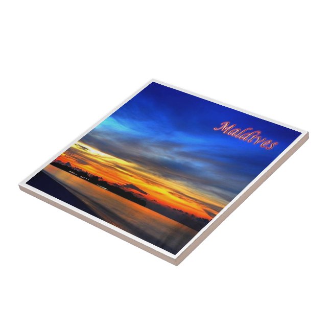 zMV014 sunset MALDIVES, Asia,  Ceramic Tile (Side)