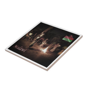 zMW003 MALAWI, Folkloristic Dance, Africa, Ceramic Tile