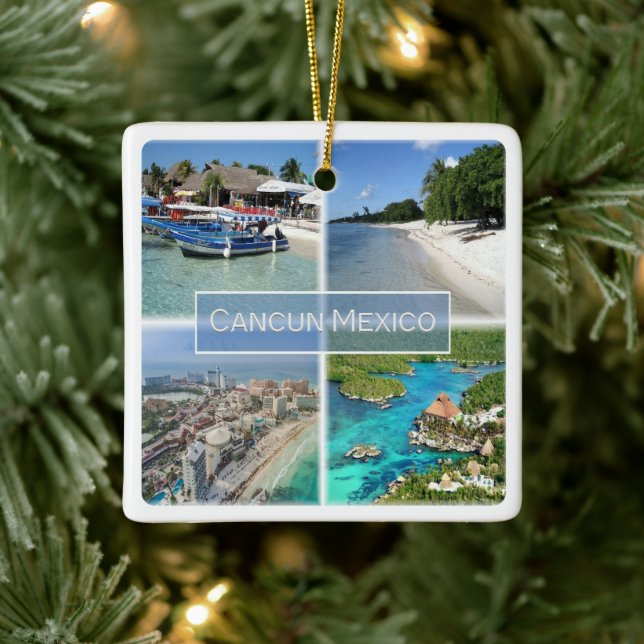 zMX003 CANCUN, Mosaic, Mexico, America, Ceramic Ornament (Tree)