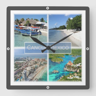 zMX003 CANCUN, Mosaic, Mexico, Square Wall Clock