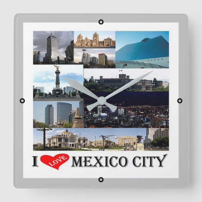 zMX008 mosaic of MEXICO CITY I Love, Square Wall Clock (Front)