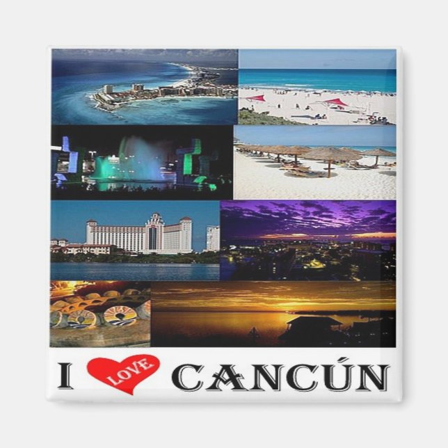 zMX020 CANCUN I Love, Mosaic, America, Fridge Magnet (Front)