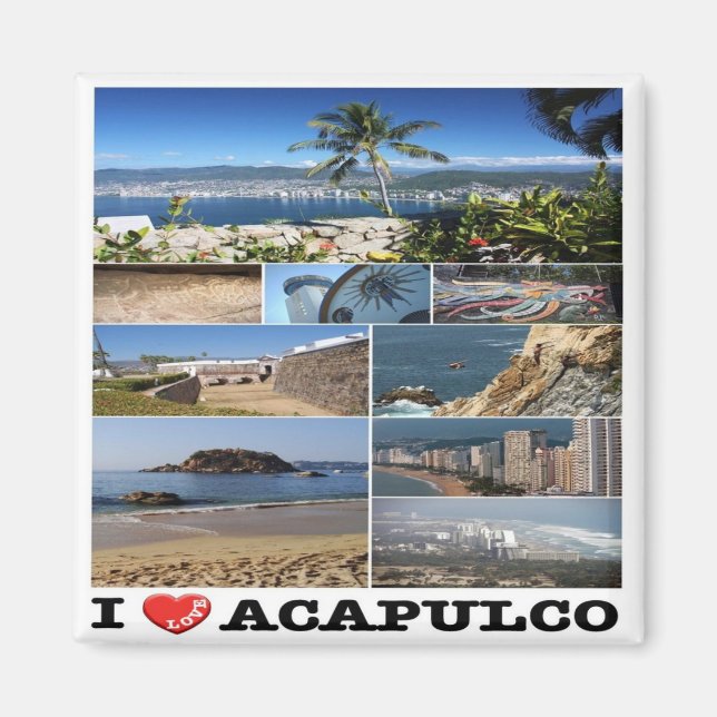 zMX022 ACAPULCO, I Love, Mosaic, Mexico, Fridge Magnet (Front)