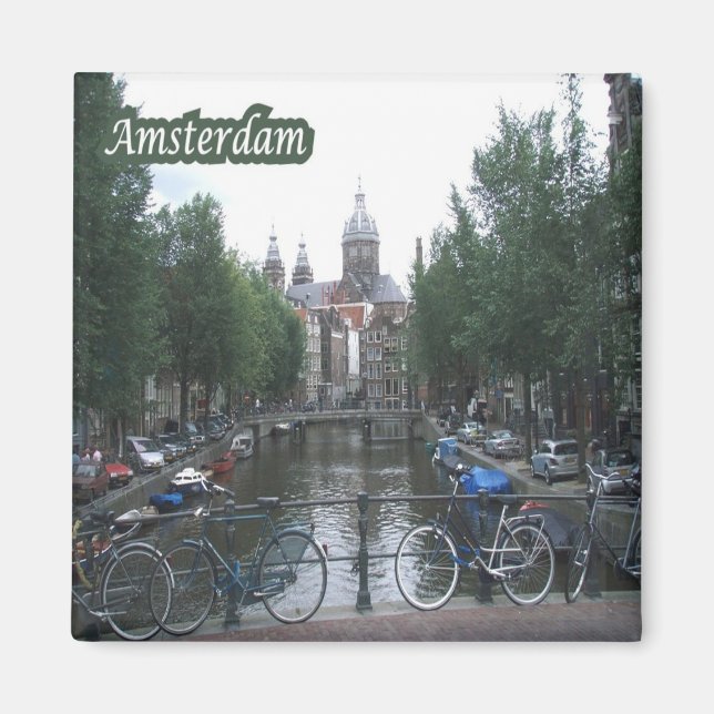 zNL008 AMSTERDAM bicycles on the canal bridge, Magnet (Front)