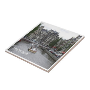 zNL025  AMSTERDAM, canal with boat, Ceramic Tile