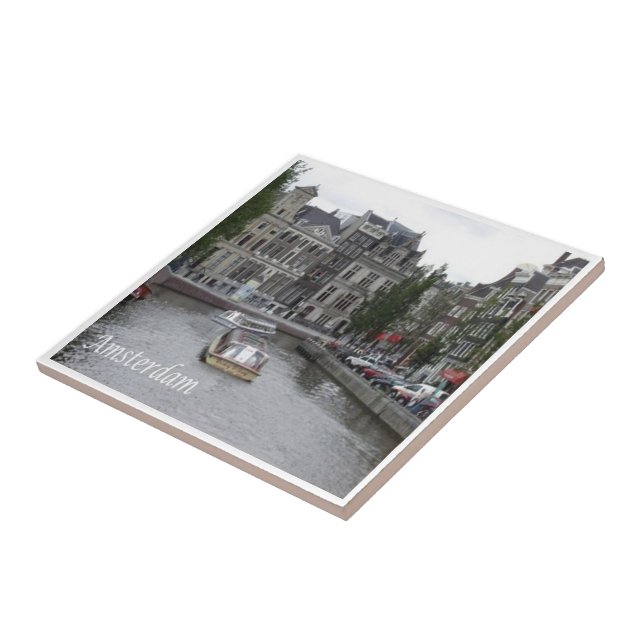 zNL025  AMSTERDAM, canal with boat, Ceramic Tile (Side)