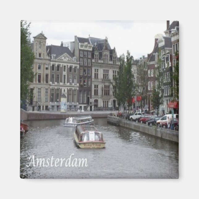 zNL025  AMSTERDAM, canal with boat, Fridge Magnet (Front)