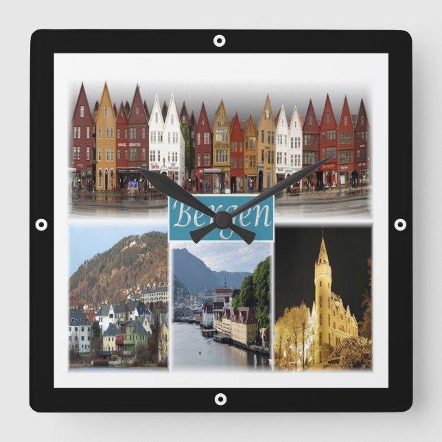 zNO009 BERGEN, Norway, Europe, Square Wall Clock (Front)