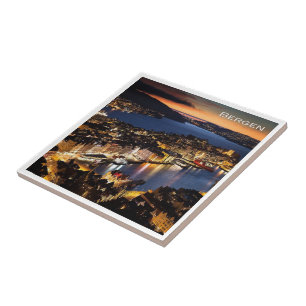 zNO014 BERGEN by Night, Norway, Europe, Ceramic Tile