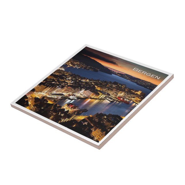 zNO014 BERGEN by Night, Norway, Europe, Ceramic Tile (Side)