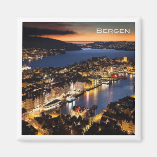 zNO014 BERGEN by Night, Norway, Europe, Fridge Magnet