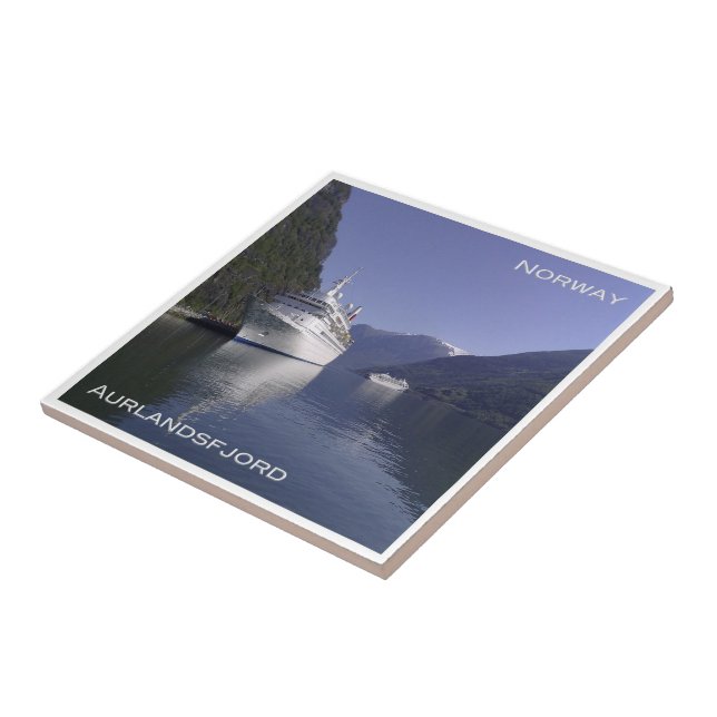 zNO101 AURLANDSFJORD, Cruise ship at Flåm, Norway  Ceramic Tile (Side)