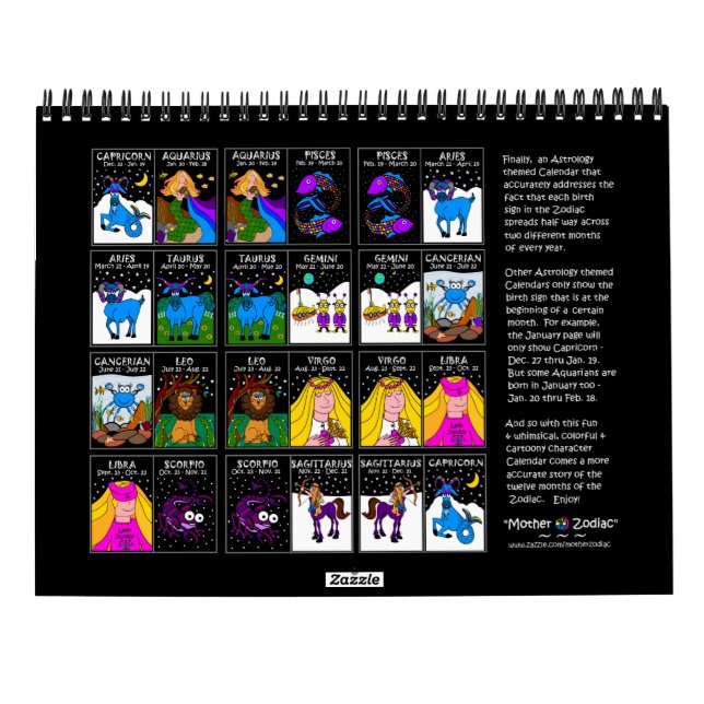 ZODIAC 12 MONTH CALENDAR (Back)
