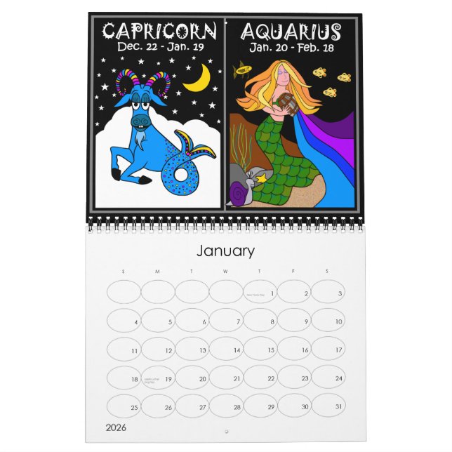ZODIAC 12 MONTH CALENDAR (Jan 2026)