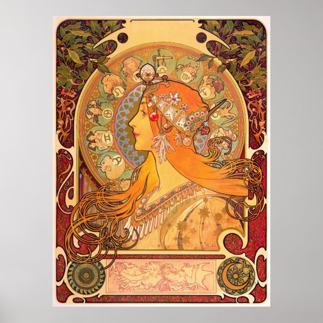 Zodiac, 1896 by Alphonse Mucha Poster (Front)