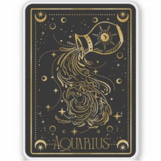 Zodiac Aquarius Astrology Black & Gold Sticker