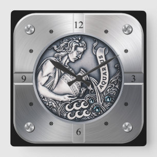 Zodiac ~ Aquarius ~ Celestial ~ Western Astrology Square Wall Clock