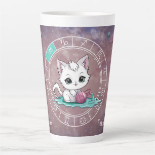 Zodiac Aquarius Cute Cat Wheel Planet Astrology Latte Mug