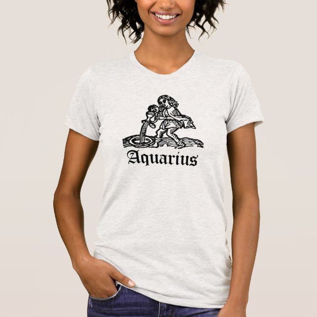 Zodiac Aquarius mediaeval woodcut design burnout T T-Shirt (Front)