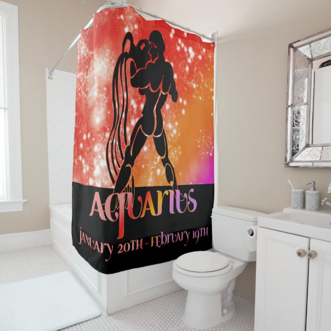 Zodiac : Aquarius Orange Space Design Shower Curtain (In Situ)