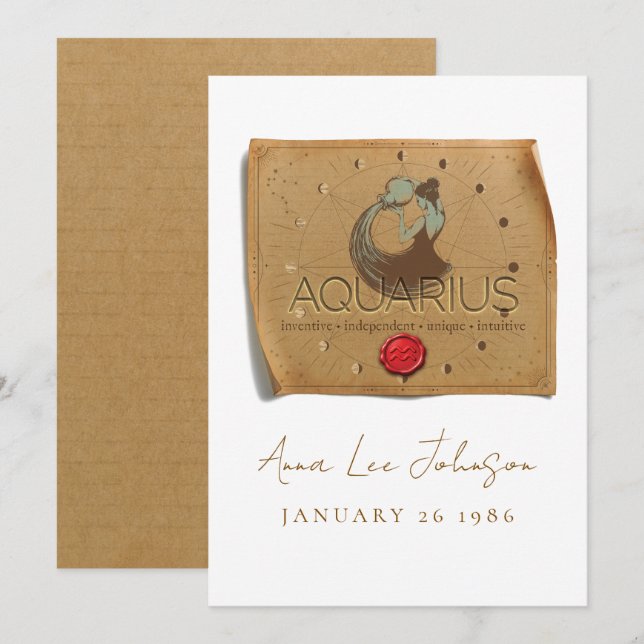 ZODIAC - Aquarius - Personalised Birthday Card (Front/Back)