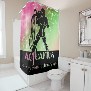 Zodiac : Aquarius Pink & Green Space Design Shower Curtain
