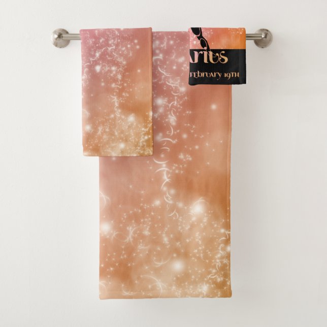 Zodiac : Aquarius Pink & Peach Space Design Bath Towel Set (Insitu)