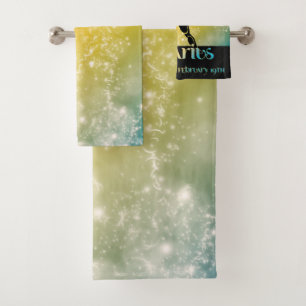 Zodiac : Aquarius Pink & Yellow Space Design Bath Towel Set
