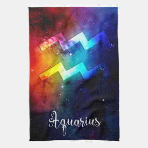 Zodiac : Aquarius Space Rainbow Tea Towel