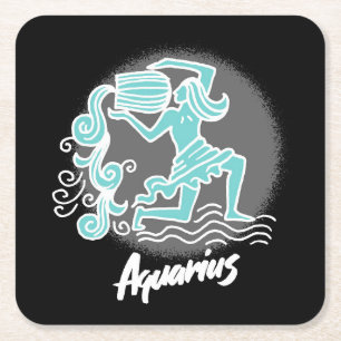 Zodiac Aquarius Square Paper Coaster