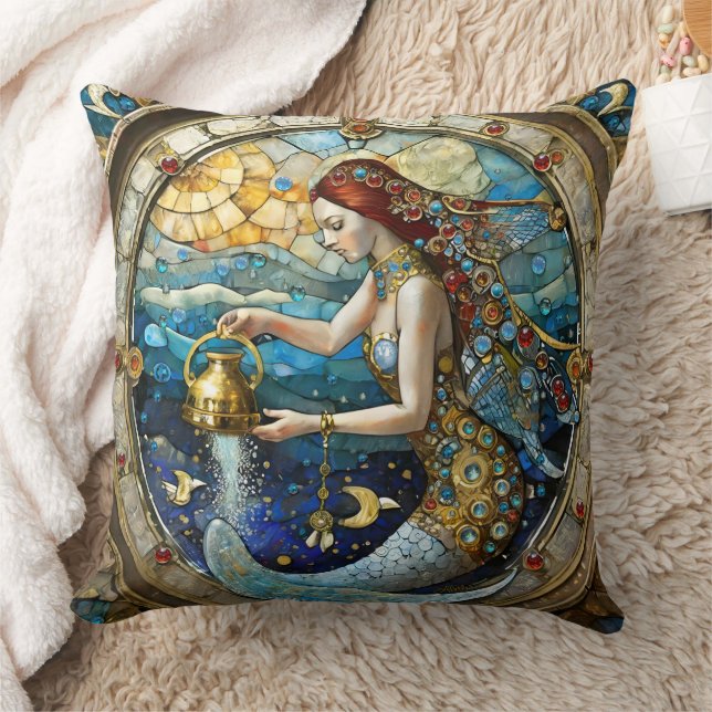 Zodiac - Aquarius The Water Bearer Mermaid Cushion (Blanket)