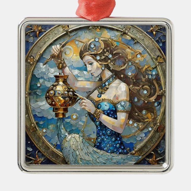 Zodiac - Aquarius The Water Bearer Metal Ornament (Front)