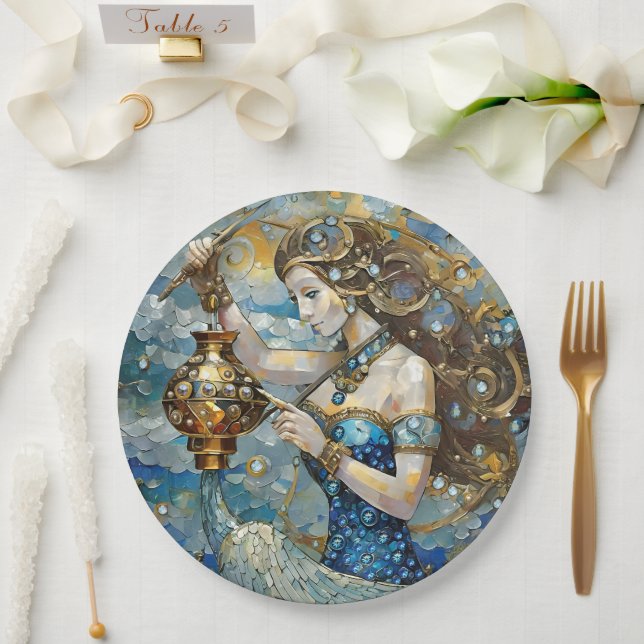 Zodiac - Aquarius The Water Bearer Paper Plate (Wedding)