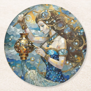 Zodiac - Aquarius The Water Bearer Round Paper Coaster