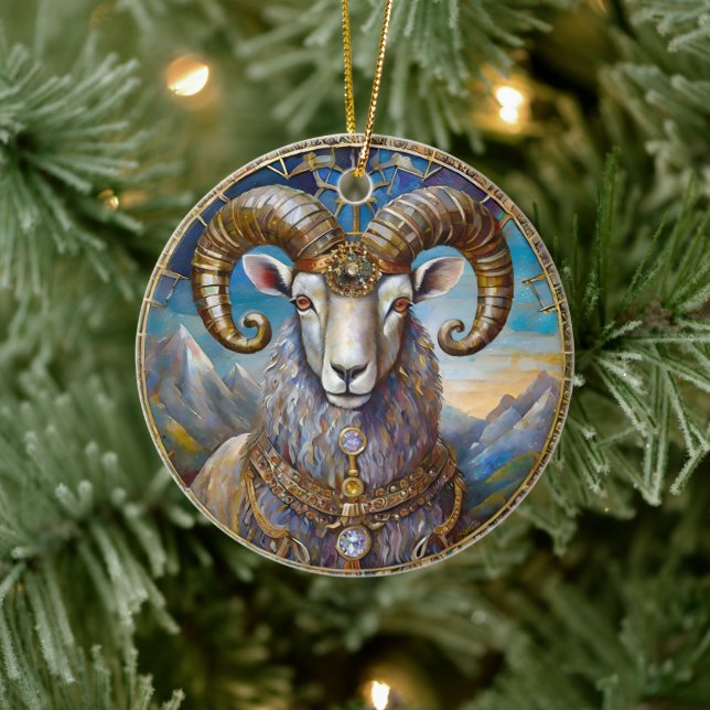 Zodiac - Aries The Ram Ceramic Ornament (Tree)