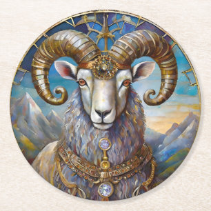 Zodiac - Aries The Ram  Round Paper Coaster