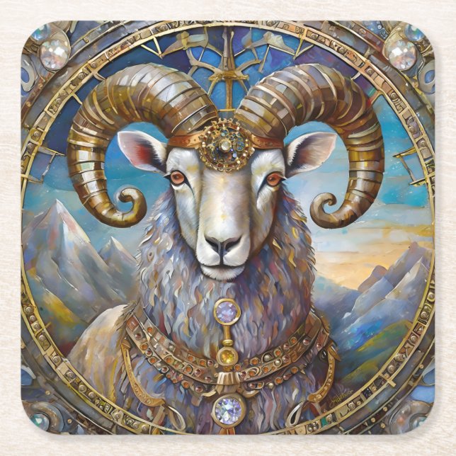 Zodiac - Aries The Ram  Square Paper Coaster (Front)